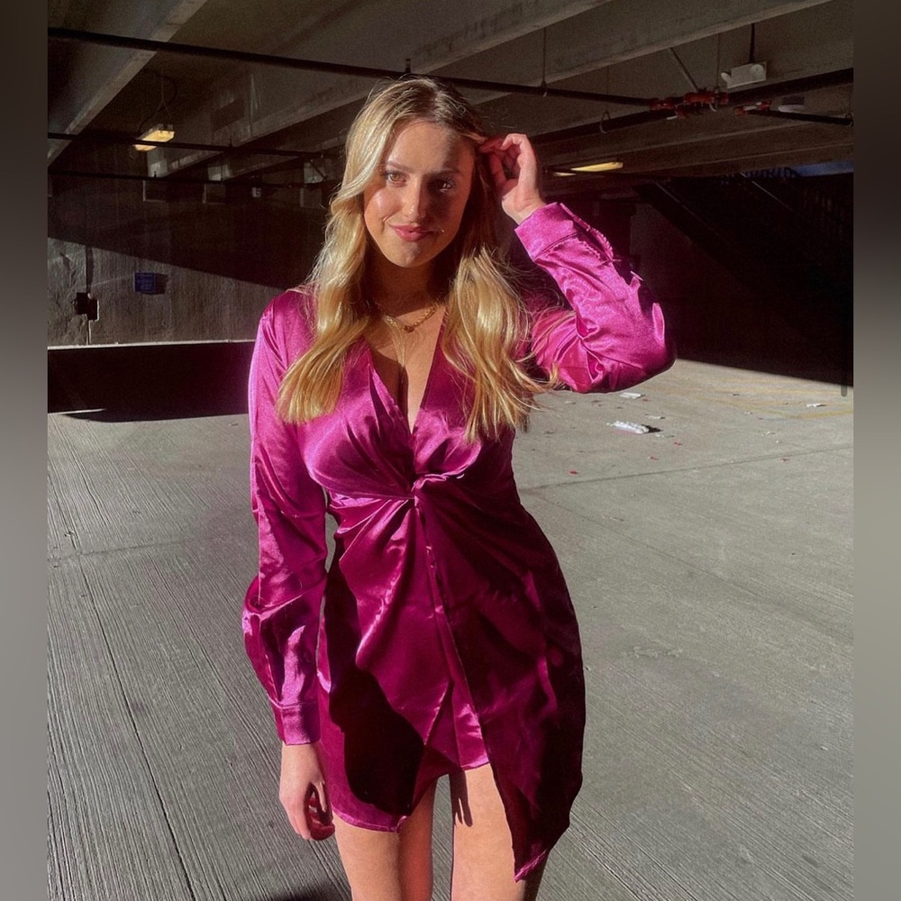 Pink satin mini dress
